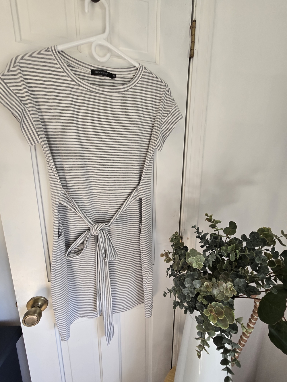 Women's Gray & White Striped Midi Dress
